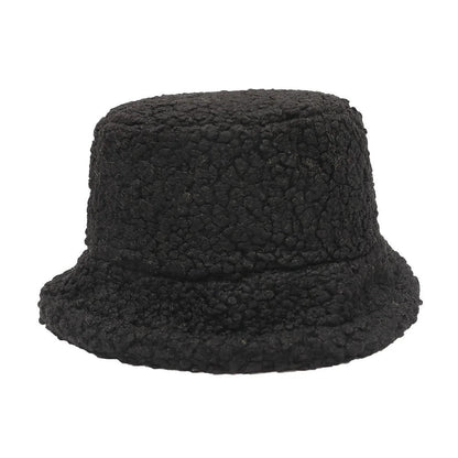 Women Girls Faux Fur Bucket Hat Plush Warm Fisherman Hat Outdoor Windproof