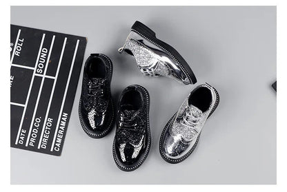 Boys Hollow Out silver Shoes Leather for Kids Party Wedding Dance Shoe Dress