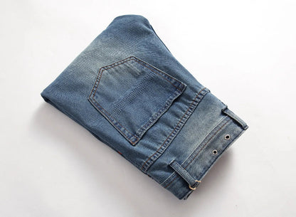 Streetwear Mens Slim Fit Ripped Straight Jeans Daily Male jeans pants Autumn
