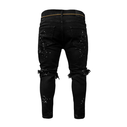 New 2025 Ripped Hole Jeans for Men Hip Hop Cargo Pant Distressed Denim Jeans