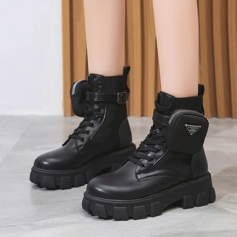 Women Motorcycle Leather Classic Punk Boots
