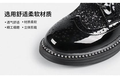 Boys Hollow Out silver Shoes Leather for Kids Party Wedding Dance Shoe Dress