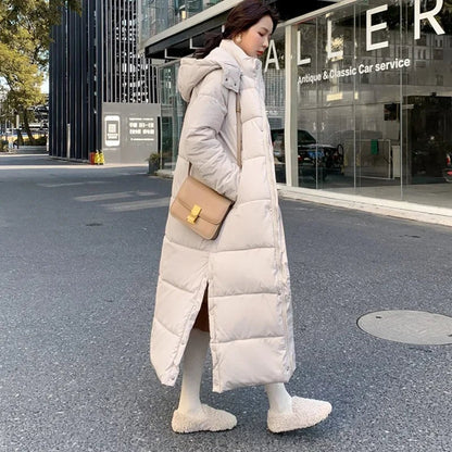 Women's Super Long Parkas Hooded Thick Long Sleeve Puffer Jacket