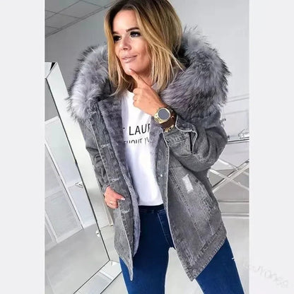 Women's Winter Large Size Denim Warm Jacket