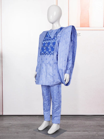 H&D New African Tradition Clothes For Kids Boys Blue Long Sleeve Tops