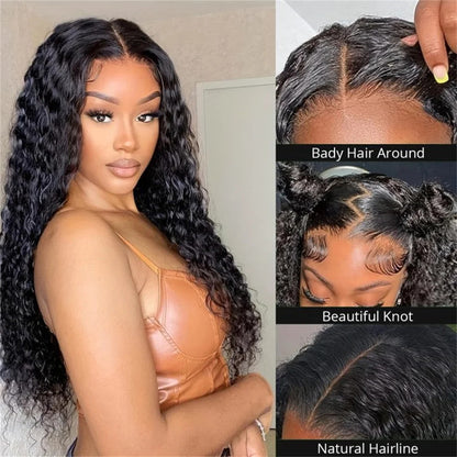 Water Wave Glueless Wig Human Hair Ready To Wear Pre Cut 4x4 Lace Closure Wig