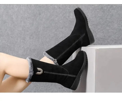Warm Chelsea High Fur Boots Women 2025 Winter Shoes for Women Chunky Mid-calf