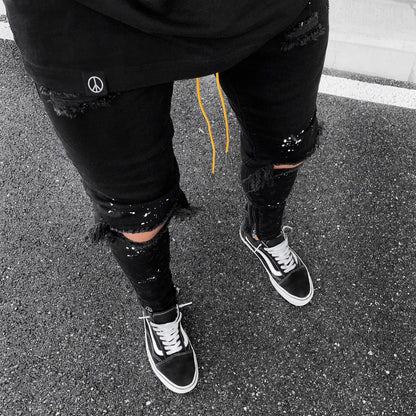New 2025 Ripped Hole Jeans for Men Hip Hop Cargo Pant Distressed Denim Jeans