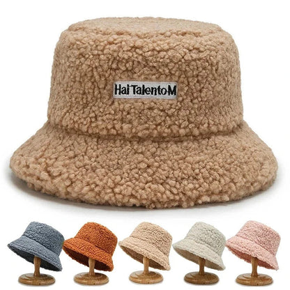 Women Girls Faux Fur Bucket Hat Plush Warm Fisherman Hat Outdoor Windproof