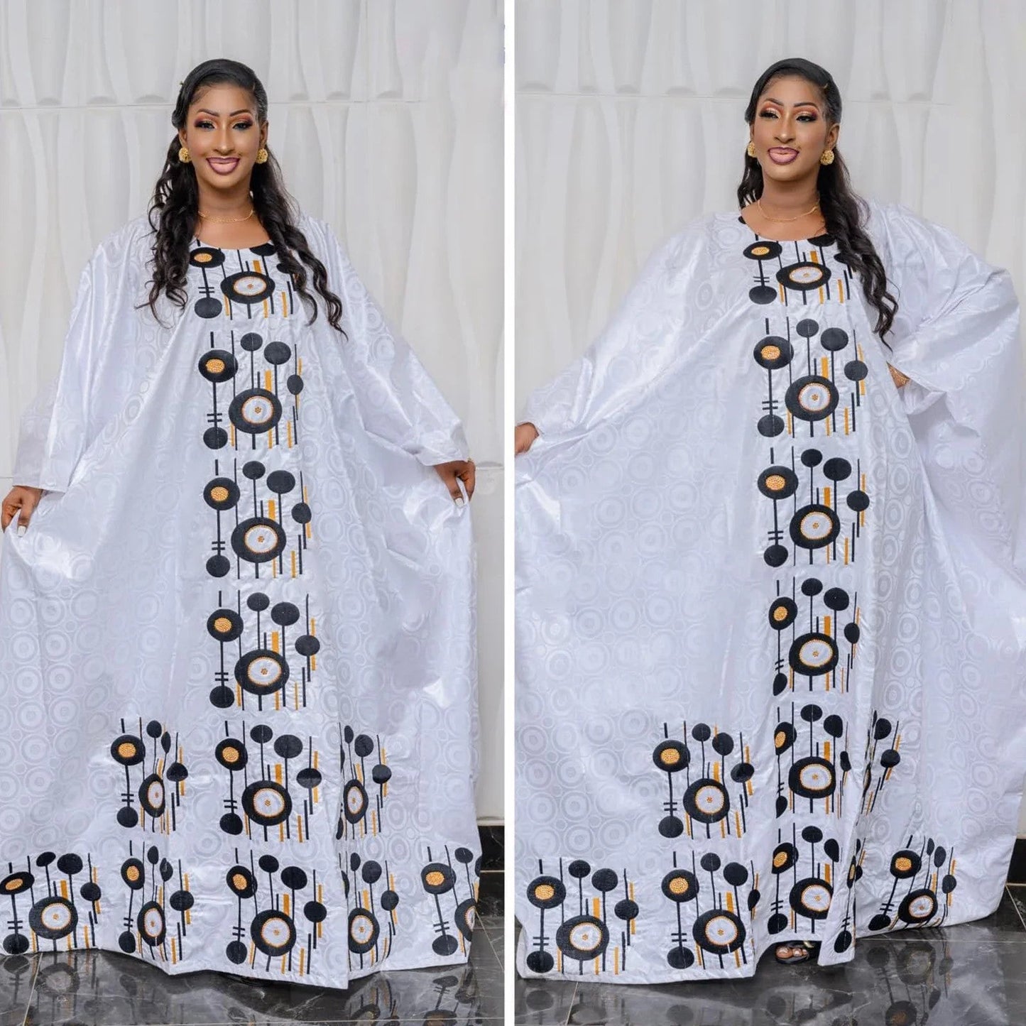 African Dresses For Women Bazin Rich Embroidery Design Floor Length With Scarf