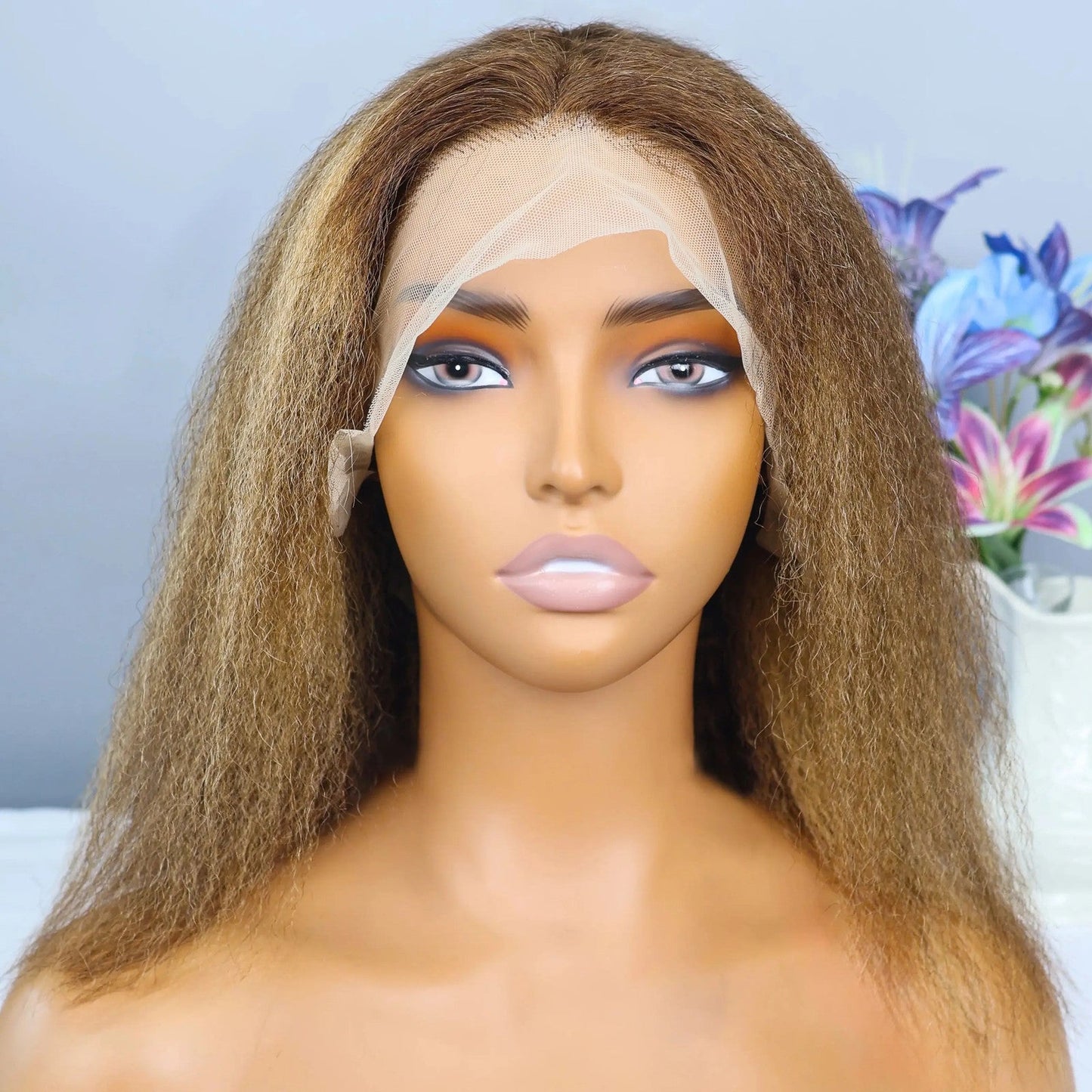 Kinky Straight 4/27 Highlight 13x4 Transparent Lace Frontal Human Hair Wigs