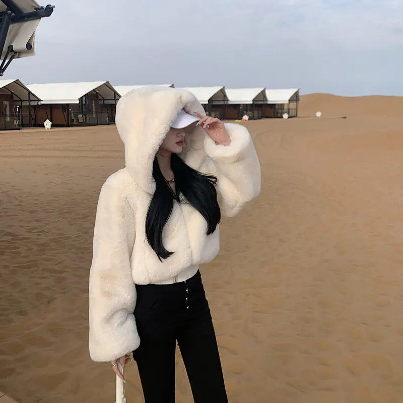Women's Winter Fabulous Fluffy Hooded Fur Jacket