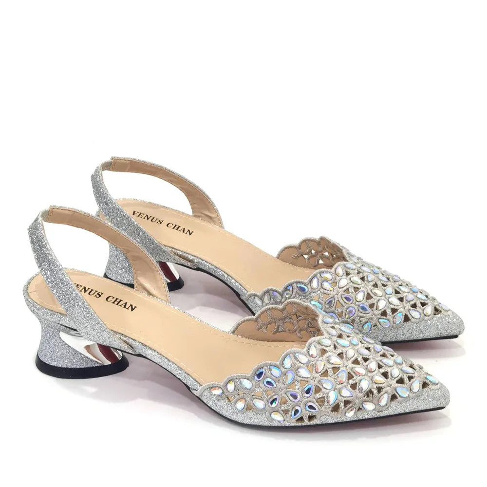 Women's Hollowed Out Embroidery Rhinestone Italian Design Shoes and Bags Set
