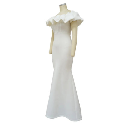 Elegant Women Long Evening Dresses Ruched Off Shoulder Slim Bodycon Mermiad