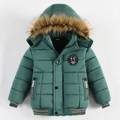 2025 Winter Children Warm Clothing Boys Down Jacket Baby Polyester Fiber Hooded