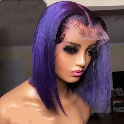Short Bob Wig 180% Dark Purple Lace Front Human Hair Wigs For Women 13x4 Lace