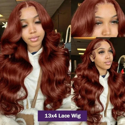 HD 13x4 Reddish Brown Lace Front Colored Glueless Human Hair Wigs Brazilian