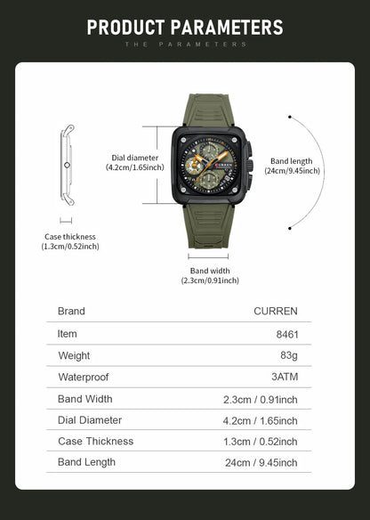 Mens Fashion Quartz Business Silicone Sport Chronograph Watch
