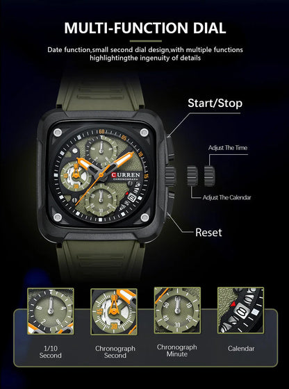 Mens Fashion Quartz Business Silicone Sport Chronograph Watch