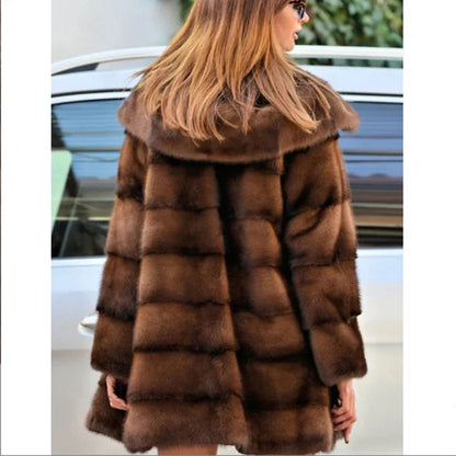 Women's mink fur coat medium long hooded Jacket