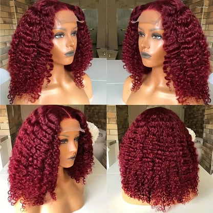 Burgundy 99J Deep Wave Short Bob Wigs 100% Human Hair Wig Water Curly Wig Baby