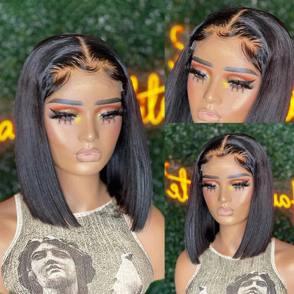 12A Double Drawn 210% Density Bone Straight Hair Bob Wig 13x4 Lace Front Wig