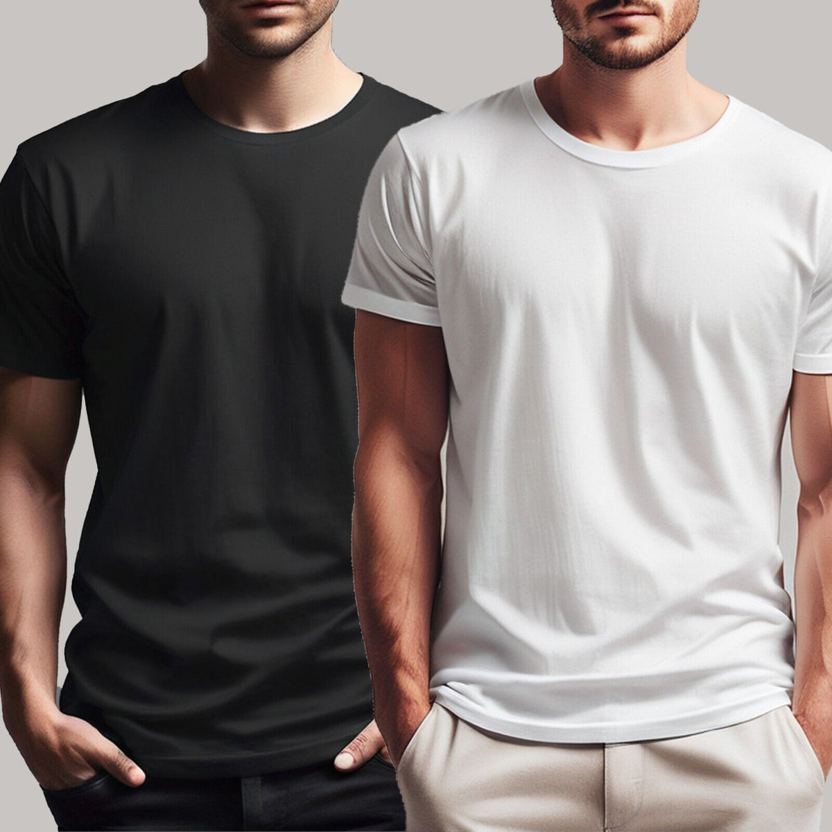 Mens Crew Neck Tee 100% Cotton 5 or 10 Pack Plain T Shirt