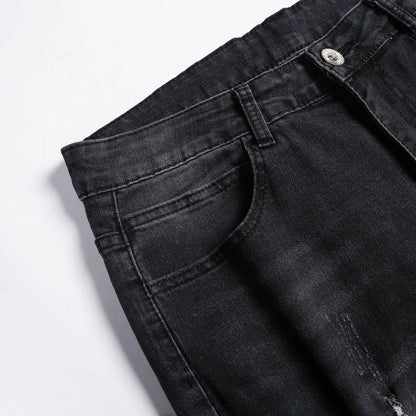 2025 New Fashion Street Style Ripped Skinny Jeans Men Vintage wash Solid Denim