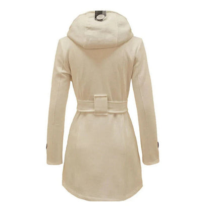 Fashionable Women's Woolen Warm Fleece Double Breast Jacket With Belts