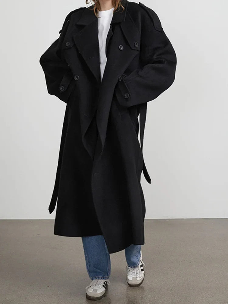 Women's Winter Double Breasted Long Sleeve Lapel Blends Jacket