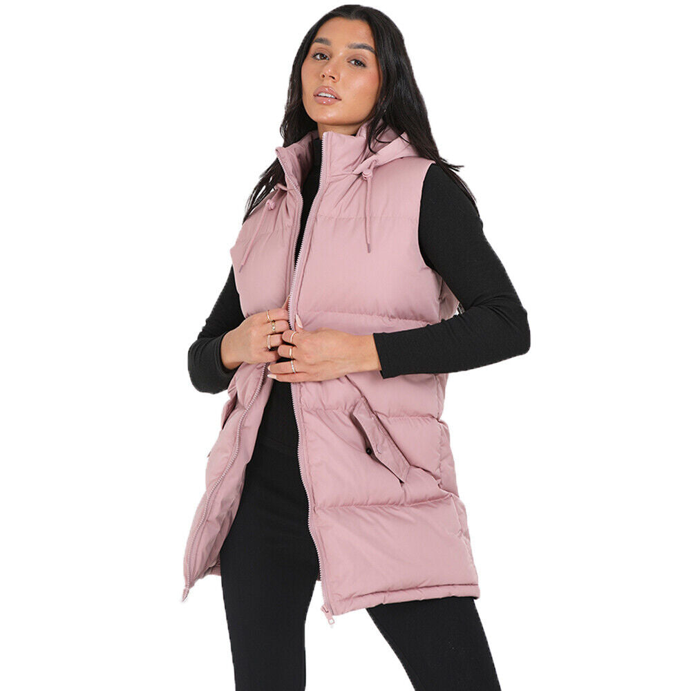 Womens CELLOLGIL Sleeveless Padded Hooded Longline Gilet