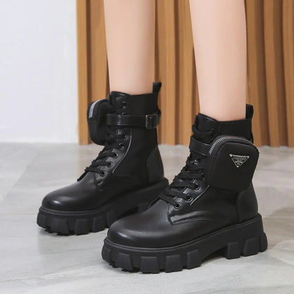 Women Motorcycle Leather Classic Punk Boots