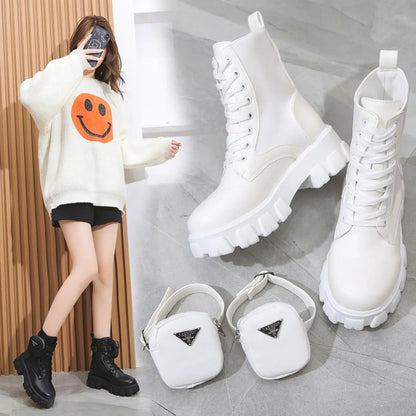 Women Motorcycle Leather Classic Punk Boots