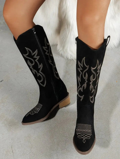 Women Chelsea Cowboy Knee High Boots for Women Mid Heels Walking Shoes Winter