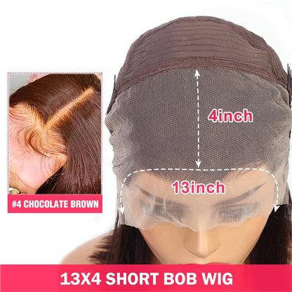 12A Double Drawn 210% Density Bone Straight Hair Bob Wig 13x4 Lace Front Wig