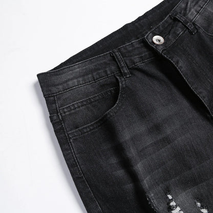 2025 New Fashion Street Style Ripped Skinny Jeans Men Vintage wash Solid Denim