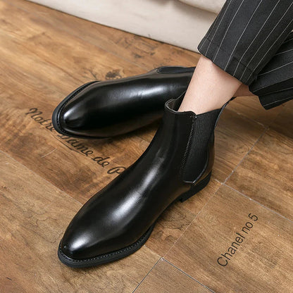 Winter Ankle Chelsea Leather Pointed Toe Boots For Men