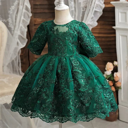 Girls And Toddler Long Sleeve Lace Birthday Tutu Princess Dress
