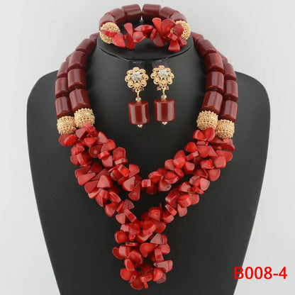 Traditional Nigerian Wedding Artificial Coral Beads Bridal Jewelry Sets African