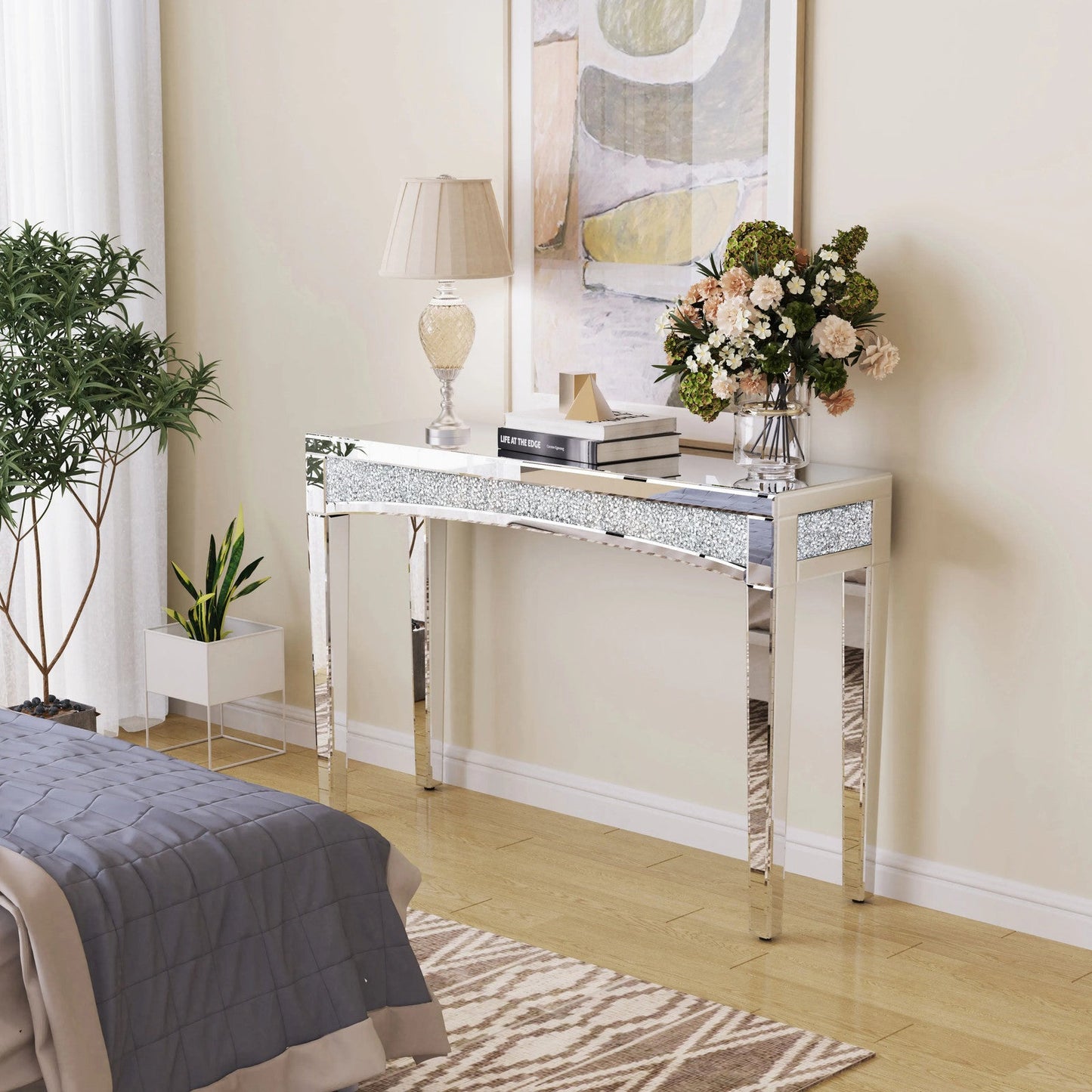 47.2" Mirrored Desk Silver Console Table for Living Room, Entryway And Foyers