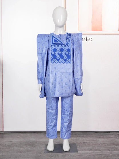 H&D New African Tradition Clothes For Kids Boys Blue Long Sleeve Tops
