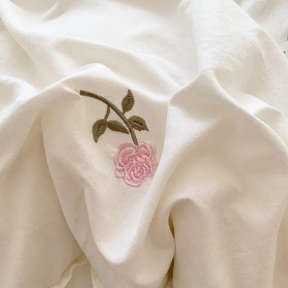3pcs Rose Embroidered Duvet Cover Set (1*Duvet Cover + 2*Pillowcase, Without
