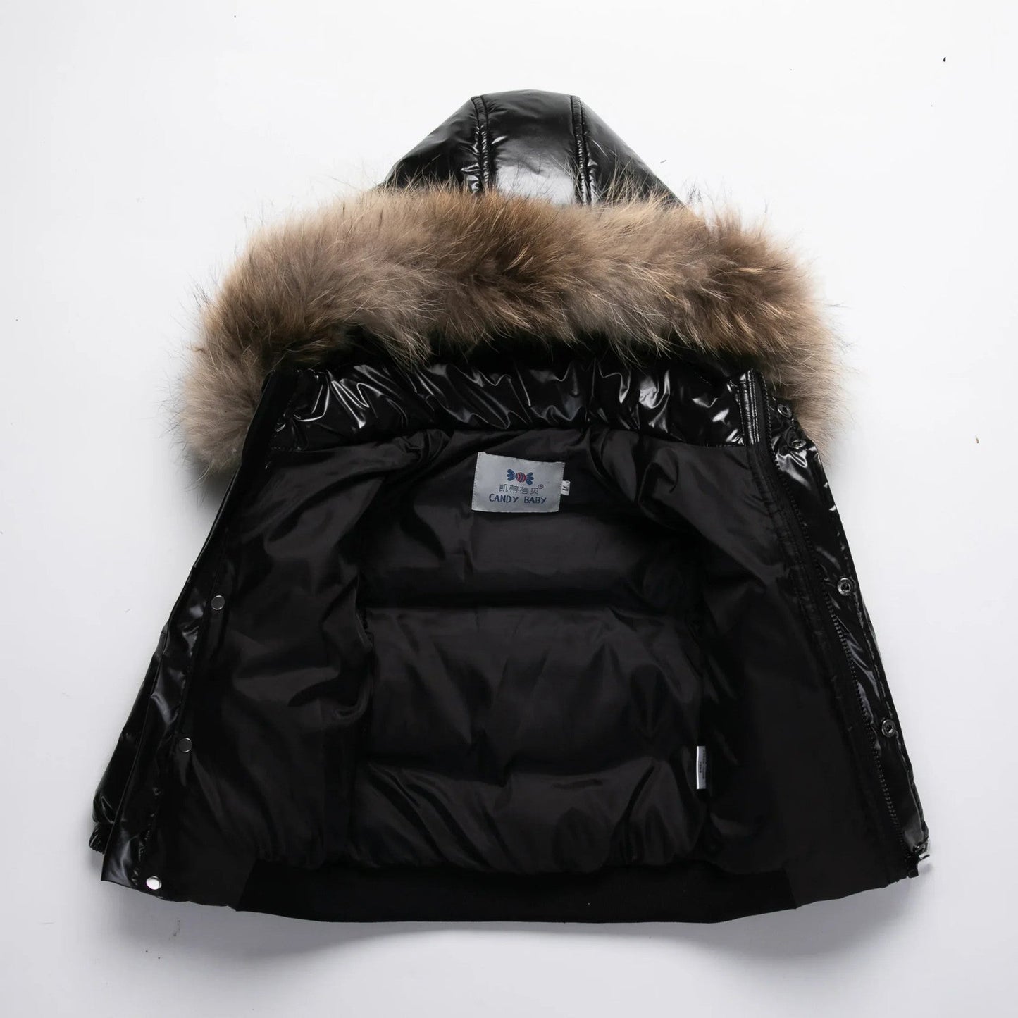 Kids Winter Down Jacket Real Faux Fur Waterproof Shiny Thick Warm Outerwear