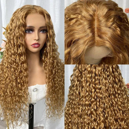 Honey Blonde Water Wave 4x4 Lace Front Wig 100% Human Hair Wigs for Women 13x4