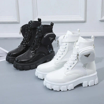 Women Motorcycle Leather Classic Punk Boots