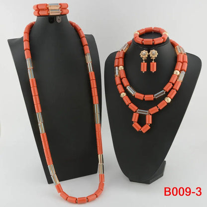 Traditional Nigerian Wedding Artificial Coral Beads Bridal Jewelry Sets African
