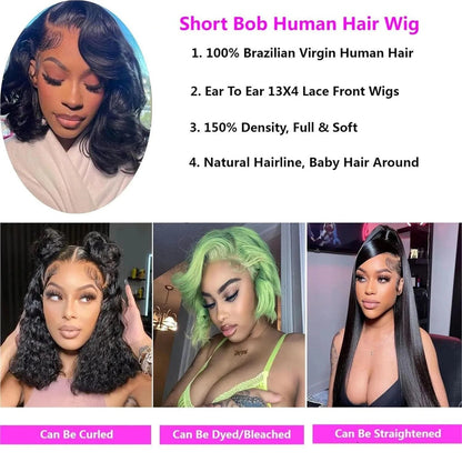 14 16 Inch BoB Wig Human Hair Body Wave 13x6 HD Lace Frontal Wigs Water Wave