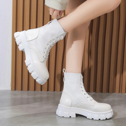 Women Motorcycle Leather Classic Punk Boots