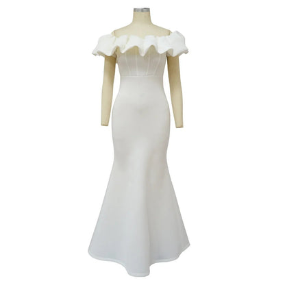 Elegant Women Long Evening Dresses Ruched Off Shoulder Slim Bodycon Mermiad