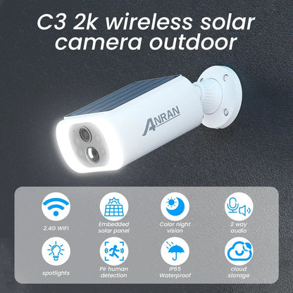 Outdoor Solar Security Camera with Battery 3MP 2.4G WIFI Camera Battery Cloud